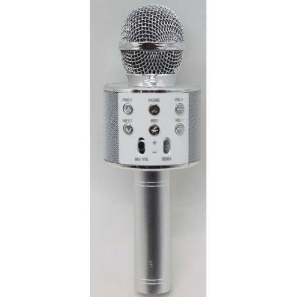Бездротовий мікрофон караоке, bluetooth, USB, колонка Срібний