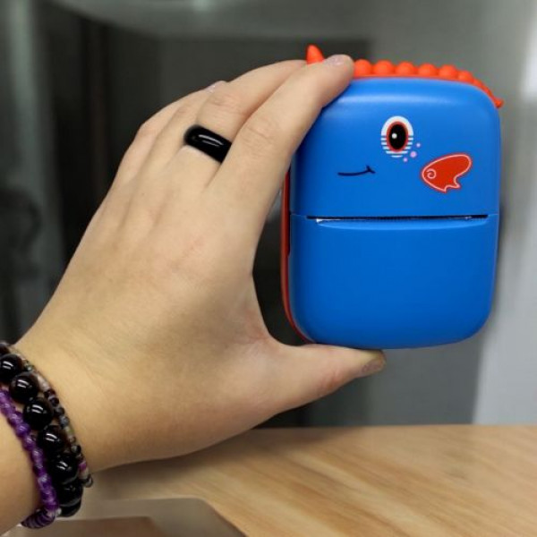 Термопринтер чорно-білий колір друку, Bluetooth, USB-кабель, 14 рулонів термопаперів, інструкція, маркери (блакитний)