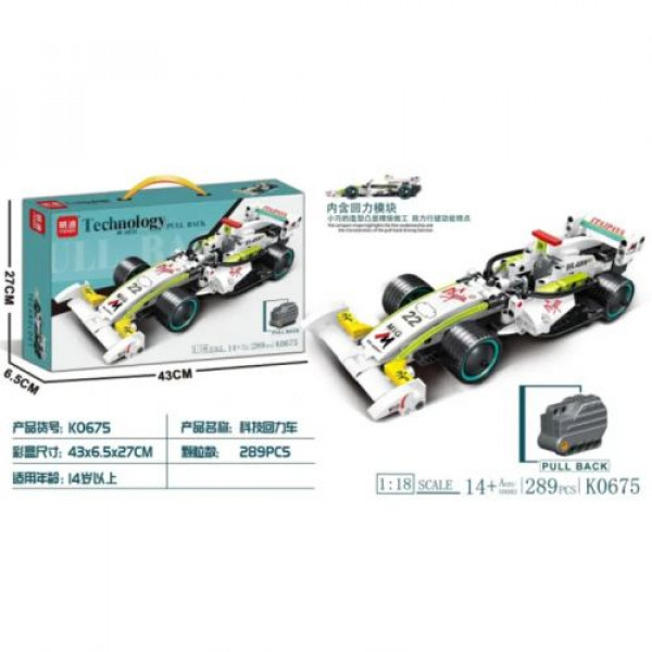 Конструктор 289 деталей, “Спортивна машина”, інерція, масштаб 1:18, в коробці