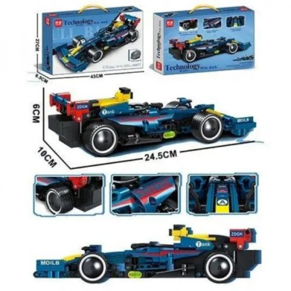 Конструктор 293 деталей, “Спортивна машина”, інерція, масштаб 1:18, в коробці