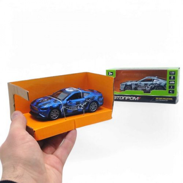 Машинка металева, двері, інерція, світло, звук Ford Mustang Автопром (сірій)