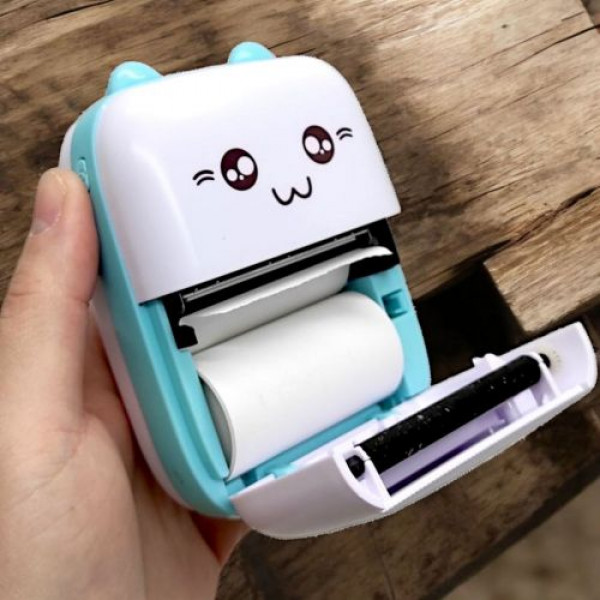 Термопринтер "Котик", Bluetooth, USB-кабель, термопапір,1 рулон (біло-бірюзовий)