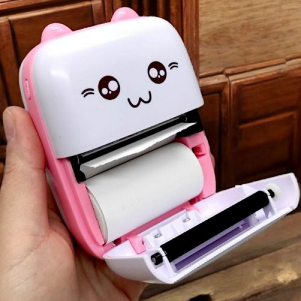 Термопринтер "Котик", Bluetooth, USB-кабель, термопапір,1 рулон (біло-рожевий)
