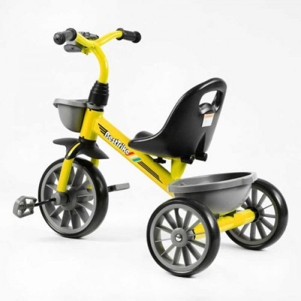 Велосипед 3-х колісний BS-16390 Best Trike (1) колеса EVA переднє 12’’, заднє 10’’, сталева рама, фара з музикою та світлом, 1 пісня українською та 2 англійською, 2 кошики, в коробці