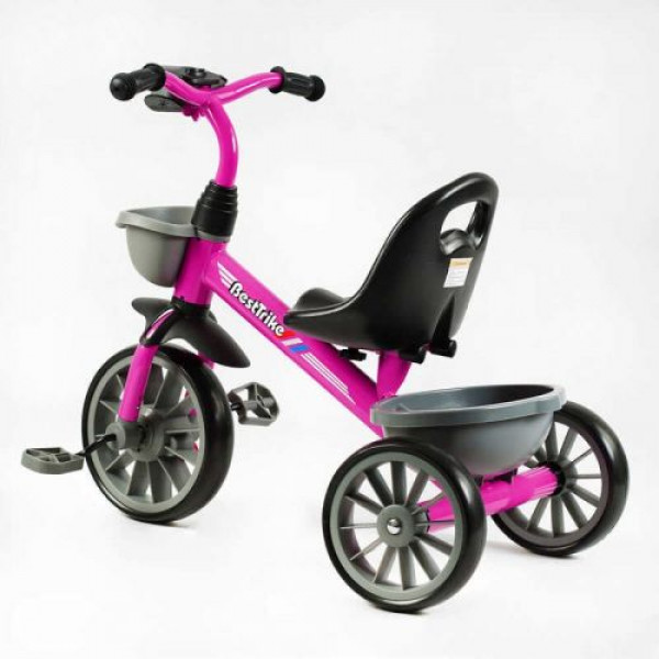 Велосипед 3-х колісний BS-44101 Best Trike (1) колеса EVA переднє 12’’, заднє 10’’, сталева рама, фара з музикою та світлом, 1 пісня українською та 2 англійською, 2 кошики, в коробці