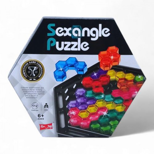 Логічна гра-головоломка Sexangle Puzzle  двостороннє поле, 16 кольорових елементів, інструкція із завданнями, в коробці