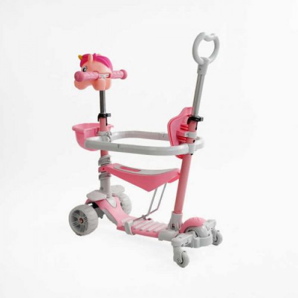 Самокат 5в1 "Best Scooter", з ДОП. КОЛЕСАМИ, захисний бампер, PU колеса зі світлом, в коробці