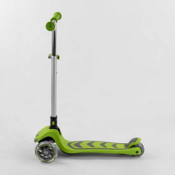 Самокат триколісний Y-00436 (4) Best Scooter, САЛАТОВИЙ, складне алюмінієве кермо, 4 колеса PU зі світлом, d = 12 см