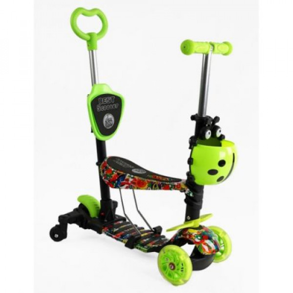 Самокат 5в1 "Best Scooter", (з доп. колесами, захисний бампер, PU колеса зі світлом, в коробці)