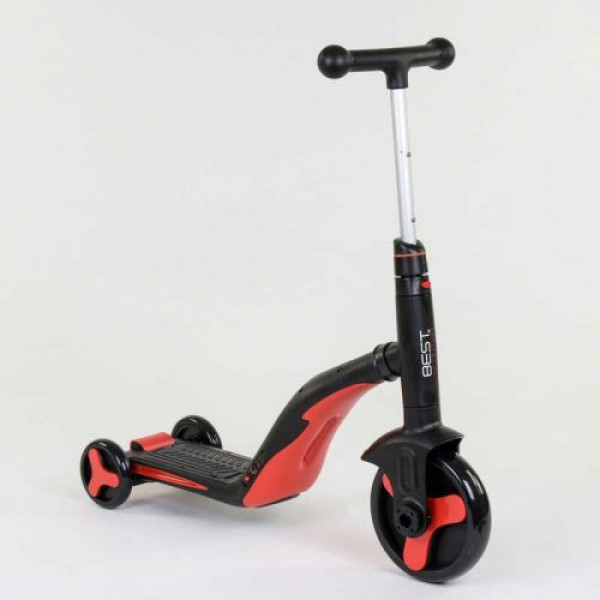 Самокат 3в1 (1) Best Scooter, самокат-велобіг-велосипед, ЧЕРВОНИЙ, світло, 8 мелодій, колеса PU, переднє колесо d = 20см, задні d = 11см