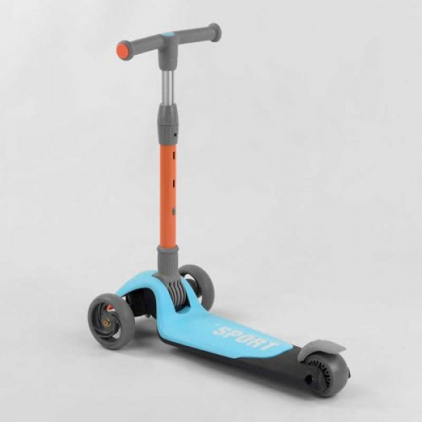 Самокат триколісний F-39015 (6) Best Scooter, БЛАКИТНИЙ, складне алюмінієве кермо, 3 колеса PU зі світлом, d = 120*35 мм