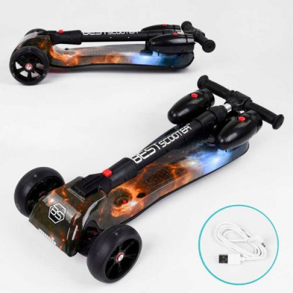 Самокат "Best Scooter" (з парогенератором, МУЗИКА, ДИМ, ТУРБІНИ, пластмасовий, колеса PU 120х40мм, складне алюмінієве кермо, в коробці)