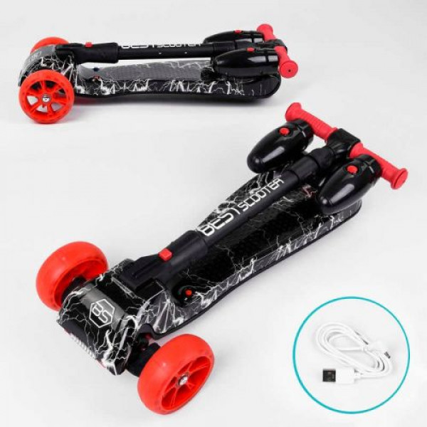 Самокат "Best Scooter. MAXI" (з парогенератором, МУЗИКА, ДИМ, ТУРБІНИ, пластмасовий, колеса PU 120х40мм, складне алюмінієве кермо, в коробці