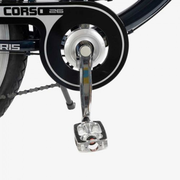 Велосипед міський Corso «Polaris» 26`` PS-12833 + КОШИК СИНІЙ сталева рама 16.5``, Shimano 7 швидкостей, корзина, багажник