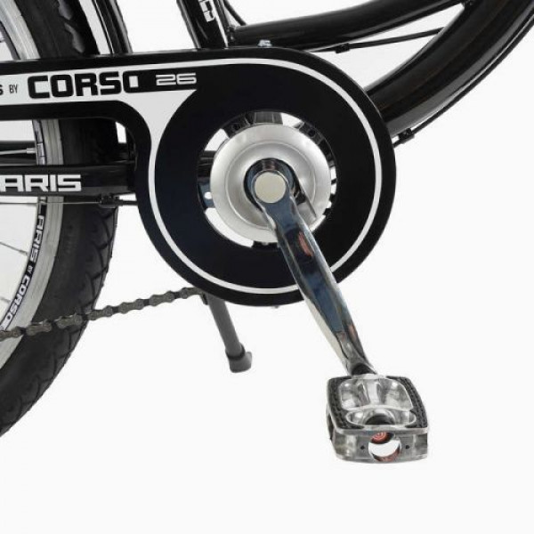 Велосипед міський Corso «Polaris» 26`` PS-80110 + КОШИК ЧОРНИЙ сталева рама 16.5``, Shimano 7 швидкостей, корзина, багажник