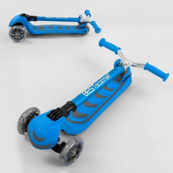 Самокат триколісний Y-00180 (4) Best Scooter, БЛАКИТНИЙ, складне алюмінієве кермо, 4 колеса PU зі світлом, d = 12 см