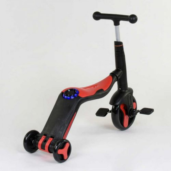 Самокат 3в1 (1) Best Scooter, самокат-велобіг-велосипед, ЧЕРВОНИЙ, світло, 8 мелодій, колеса PU, переднє колесо d = 20см, задні d = 11см