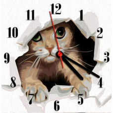 Годинник-картина за номерами "Котик", 30х30 см