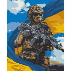 Алмазна мозаїка "Воїн ЗСУ з прапором" 40х50 см