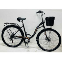 Велосипед міський Corso «Liberty» 28’’ дюймів + КОШИK, ЧОРНИЙ, сталева рама 20``, Shimano 7 швидкостей, корзина, багажник