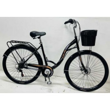 Велосипед міський Corso «Liberty» 28’’ дюймів + КОШИK, ЧОРНИЙ, сталева рама 20``, Shimano 7 швидкостей, корзина, багажник
