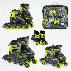 Ролики "Best Roller" (розмір 30-33; колір – ЖОВТИЙ; колеса PU, ПЕРЕДНЄ КОЛЕСО СВІТЛО, переставні задні колеса, устілка 17-18.5 см, d колес – 6.5 см) в сумці