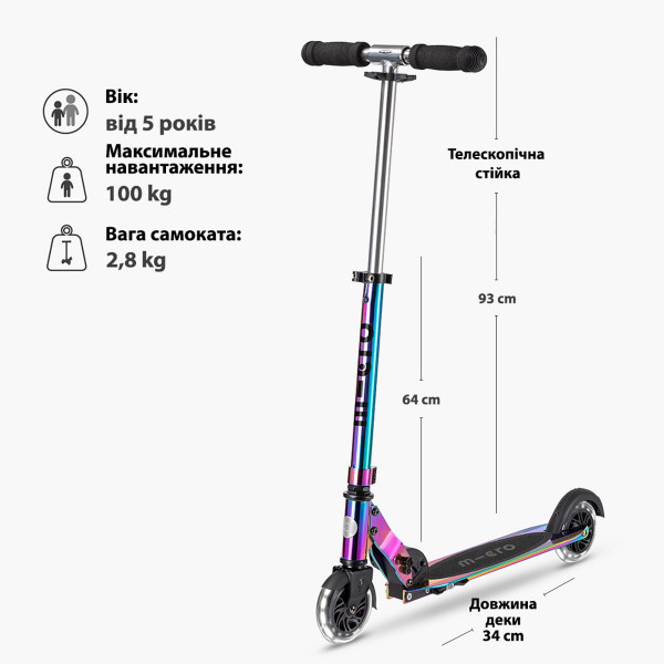 Самокат Micro серії Sprite LED – Неохром