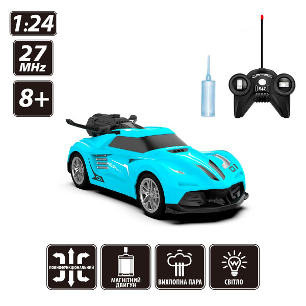 Автомобіль Spray Car на р/в - Sport (блакитний, 1:24, світло, вихлопна пара)