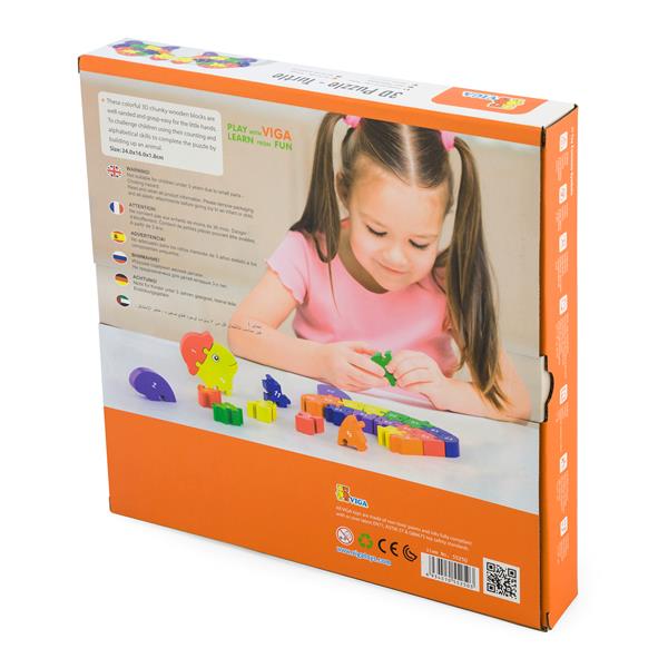 Дерев'яний пазл Viga Toys Черепаха по літерах і числах (55250)