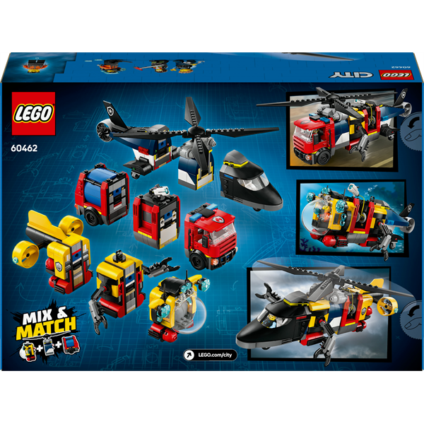 Конструктор LEGO City Ремікс вертольотів, пожежних машин і підводних човнів 874 деталі (60462)