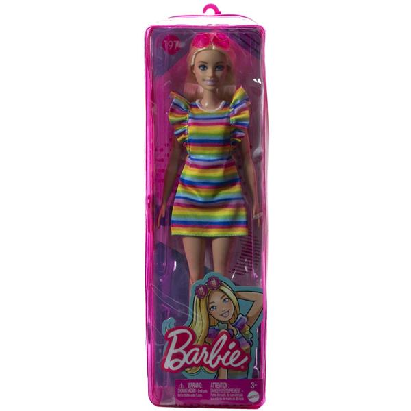 Лялька Barbie Модниця з брекетами у смугастій сукні (HJR96)